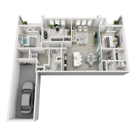 Floor plan for 3 beds, 2 baths, 1477 sqft