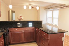 Cleveland Heights apartment for rent - a kitchen with a counter top and a stove