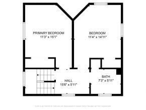 Munhall house for rent - A floor plan for a home with a primary bedroom, a second bedroom, a bath, and a hallway.