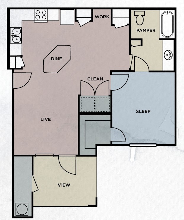 Floor plan for 1 bed, 1 bath, 754 sqft