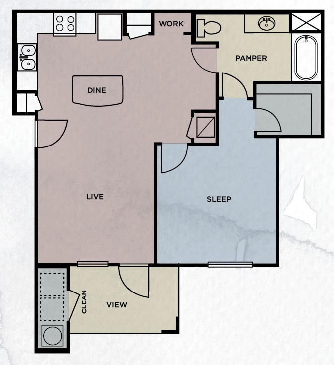 Floor plan for 1 bed, 1 bath, 756 sqft