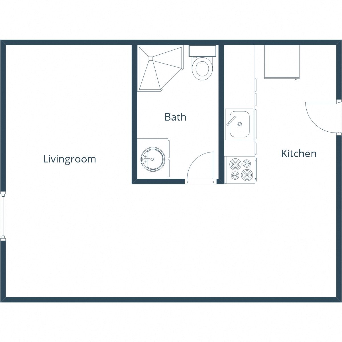 Floor plan for studio, 1 bath, 301 sqft