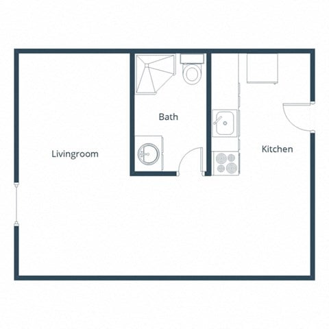 Floor plan for studio, 1 bath, 301 sqft