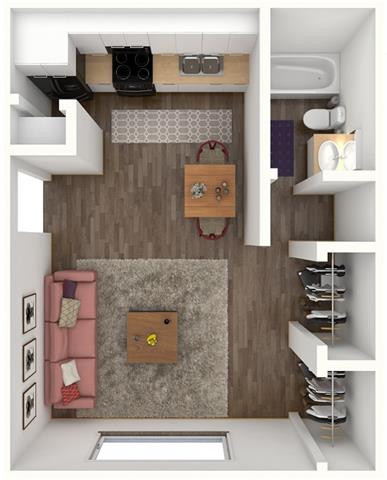 Floor plan for studio, 1 bath, 400 sqft