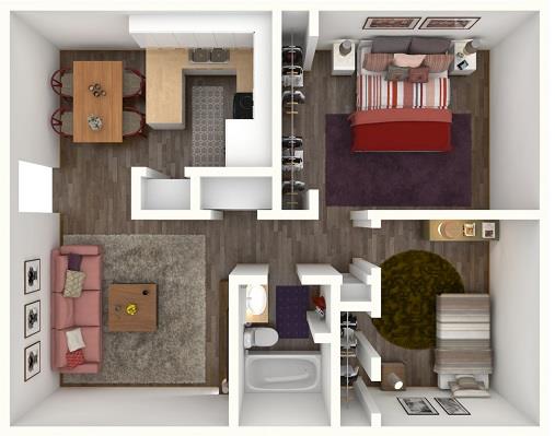 Floor plan for 2 beds, 1 bath, 800 sqft