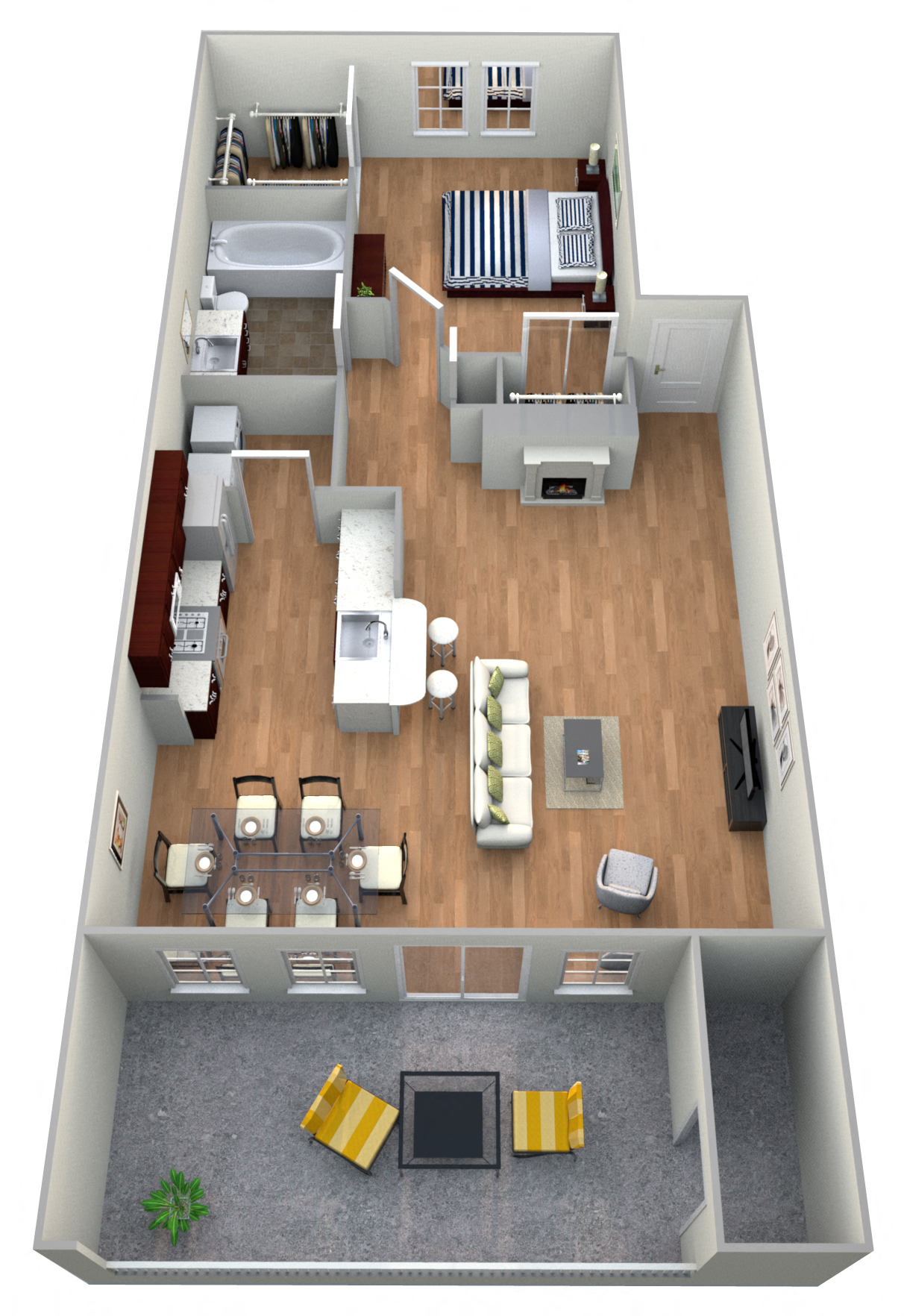 Floor plan for 1 bed, 1 bath, 824 sqft