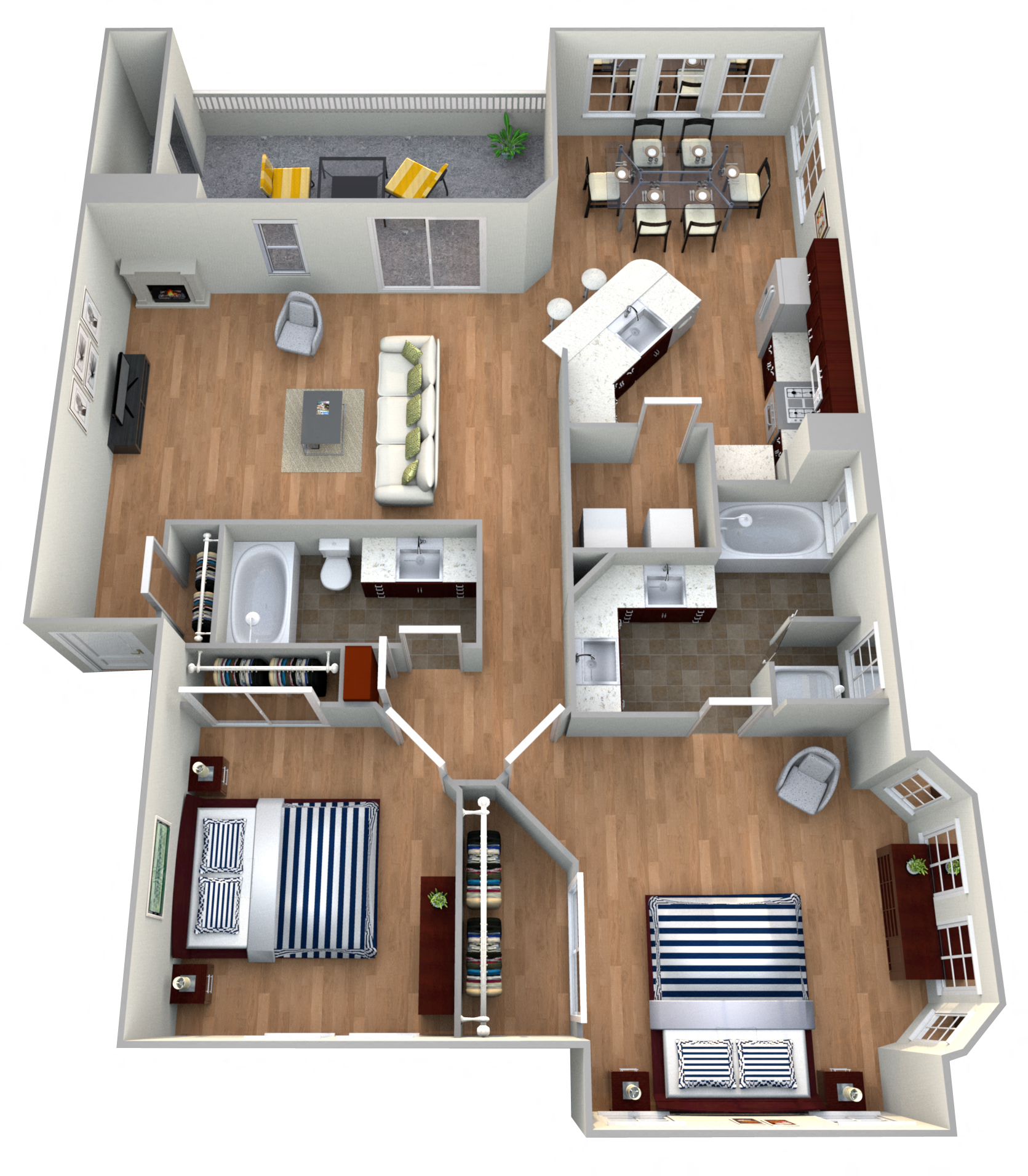 Floor plan for 2 beds, 2 baths, 1311 sqft