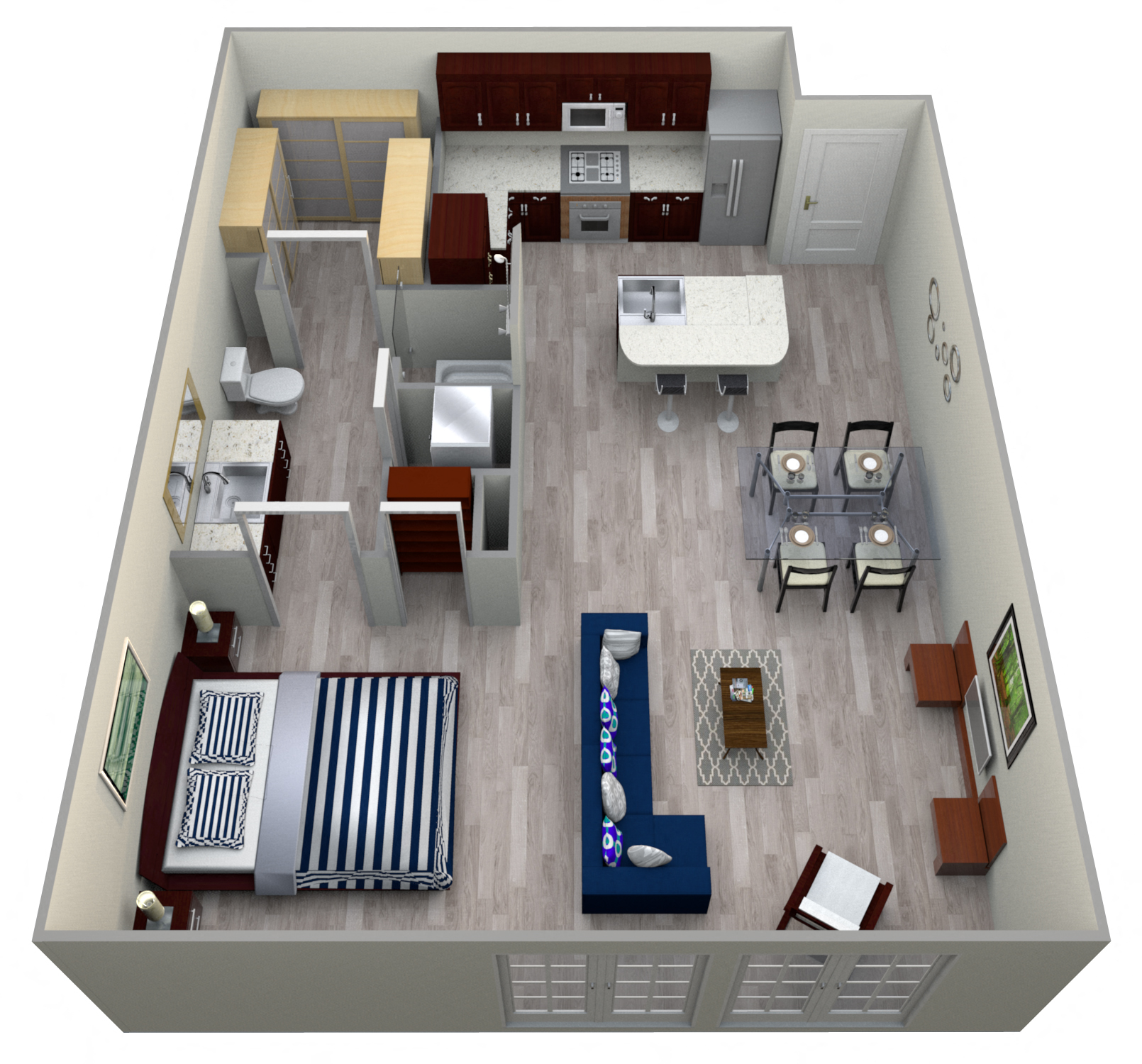 Floor plan for studio, 1 bath, 712 sqft