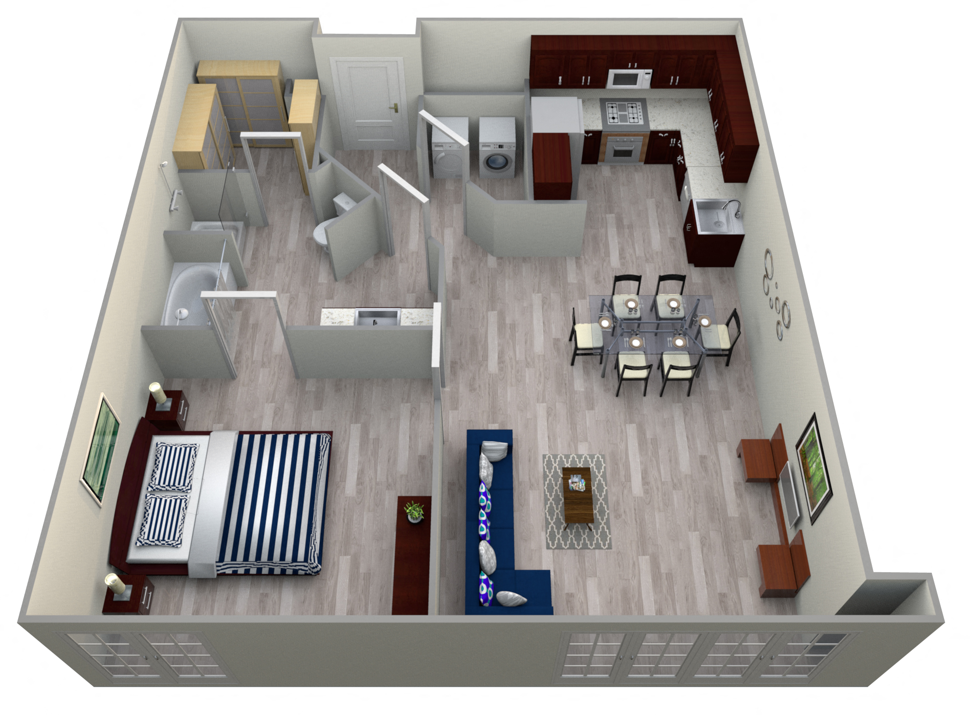 Floor plan for 1 bed, 1 bath, 922 sqft