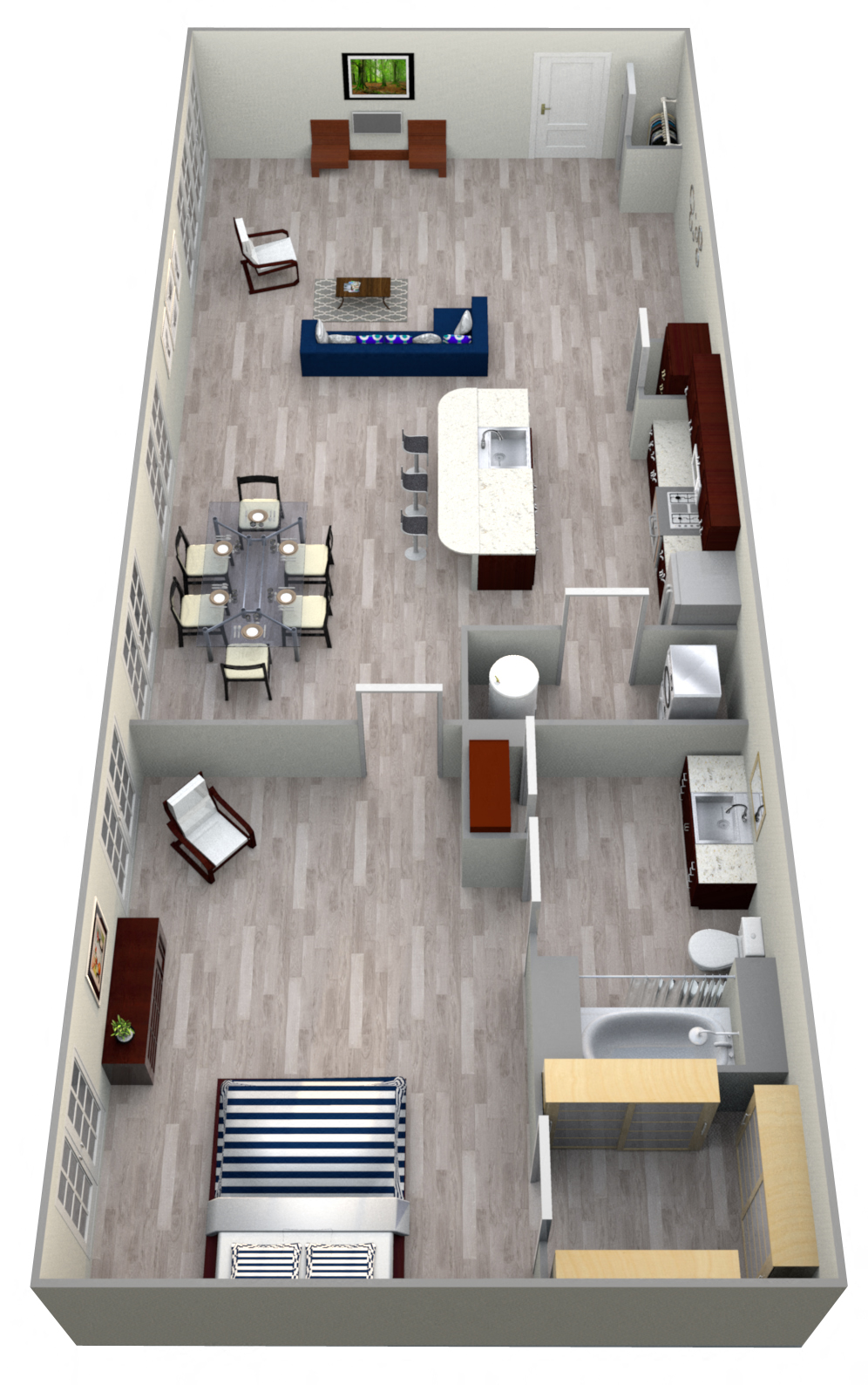 Floor plan for 1 bed, 1 bath, 1028 sqft
