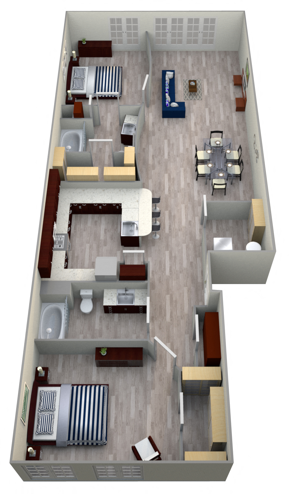 Floor plan for 2 beds, 2 baths, 1254 sqft