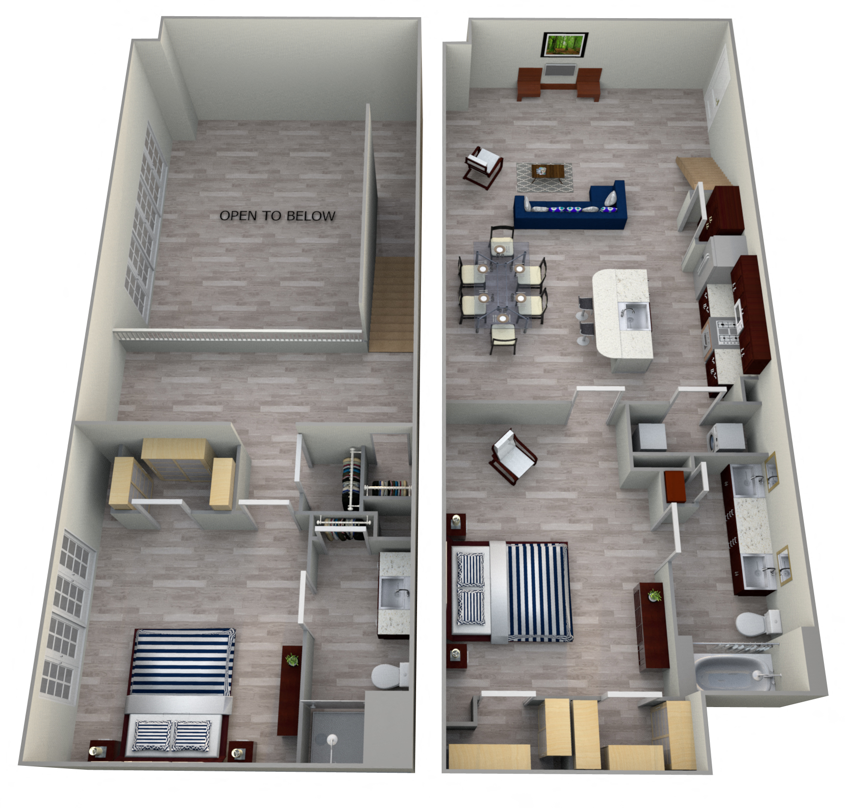 Floor plan for 2 beds, 2 baths, 1534 sqft