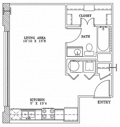 Floor plan for studio, 1 bath, 554 sqft