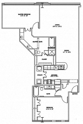Floor plan for 2 beds, 2 baths, 1440 sqft