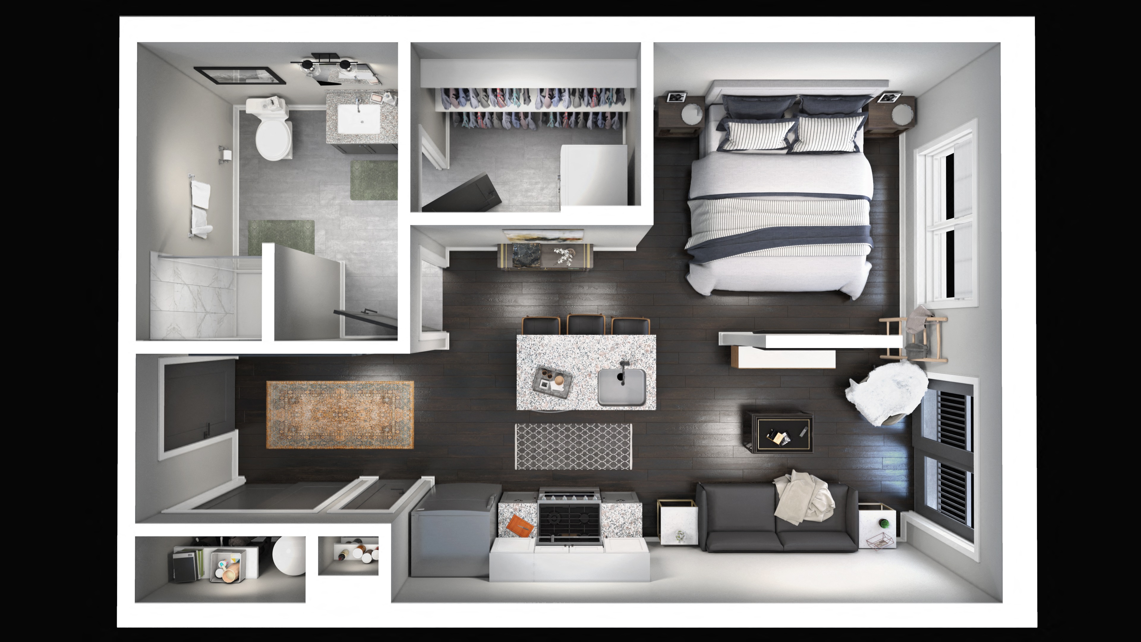 Floor plan for studio, 1 bath, 536 sqft