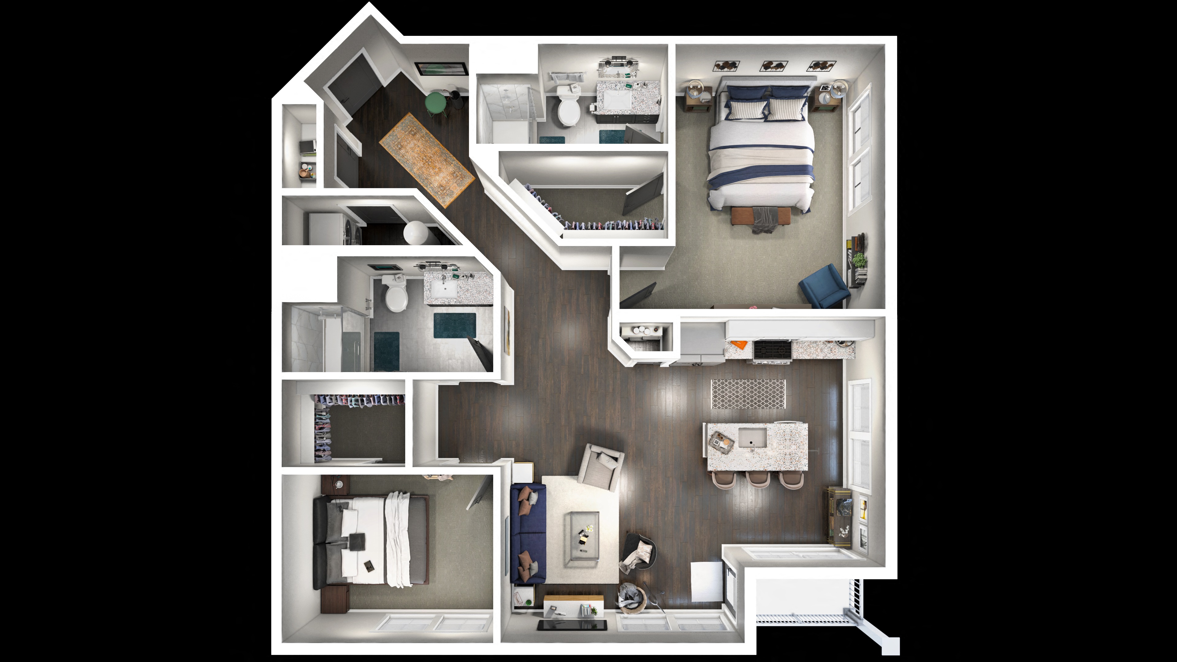 Floor plan for 2 beds, 2 baths, 1106 sqft