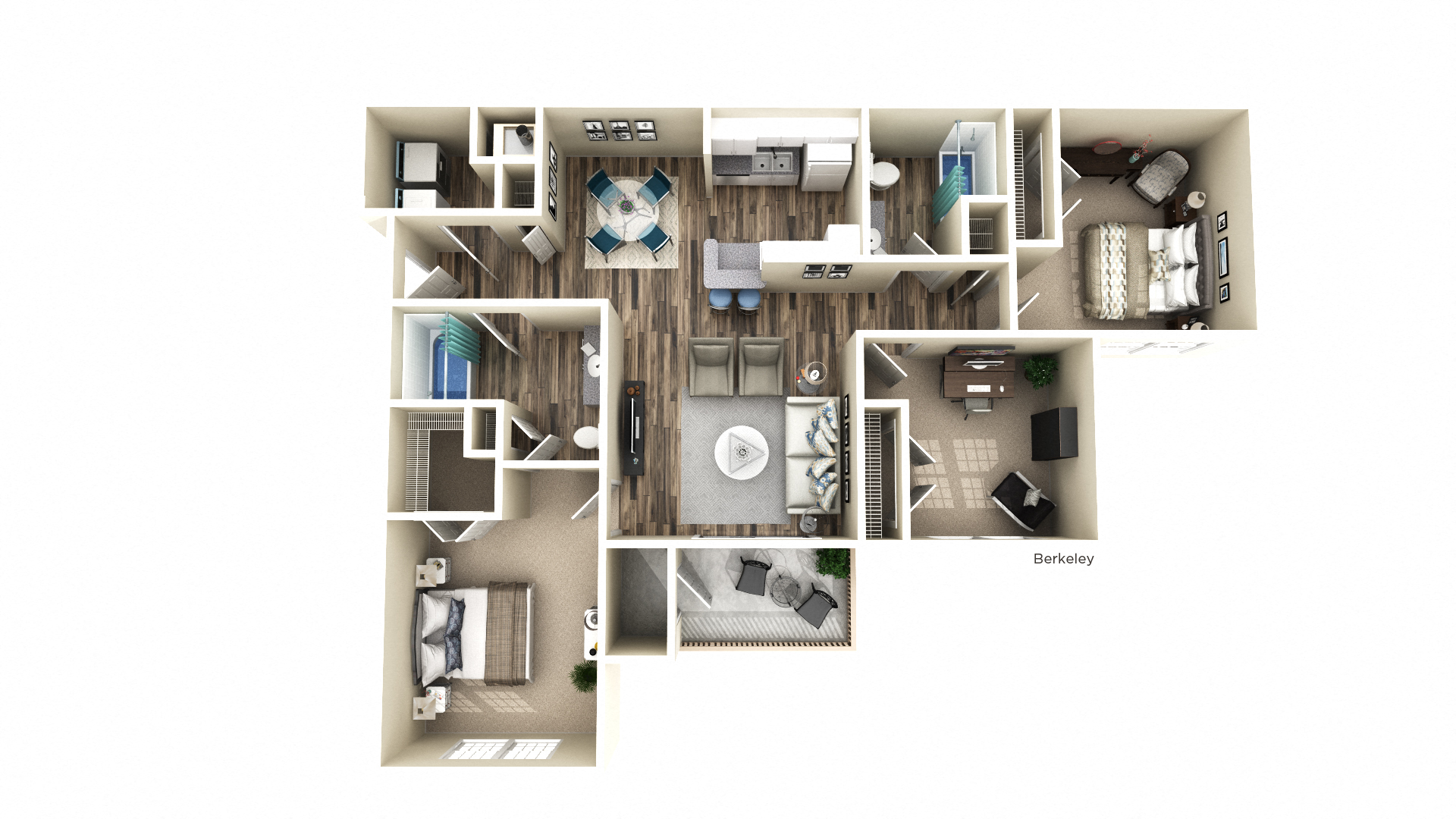 Floor plan for 3 beds, 2 baths, 1201 sqft