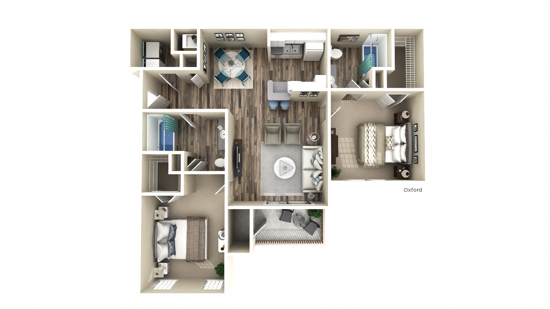 Floor plan for 2 beds, 2 baths, 1015 sqft