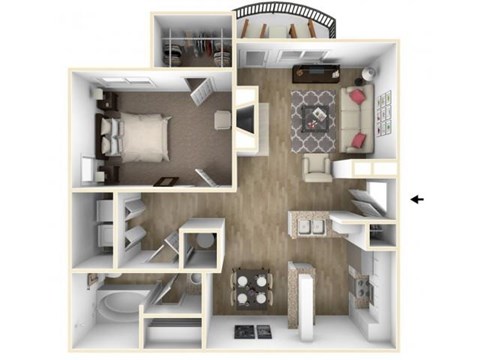 Floor plan for 1 bed, 1 bath, 826 sqft
