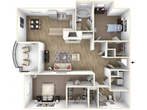 Floor plan for 2 beds, 2 baths, 1238 sqft