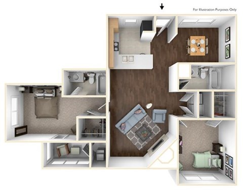 Floor plan for 2 beds, 2 baths, 1159 sqft