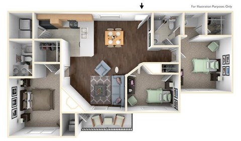 Floor plan for 3 beds, 2 baths, 1219 sqft