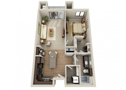 Floor plan for 1 bed, 1 bath, 758 sqft