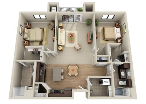 Floor plan for 2 beds, 2 baths, 1175 sqft