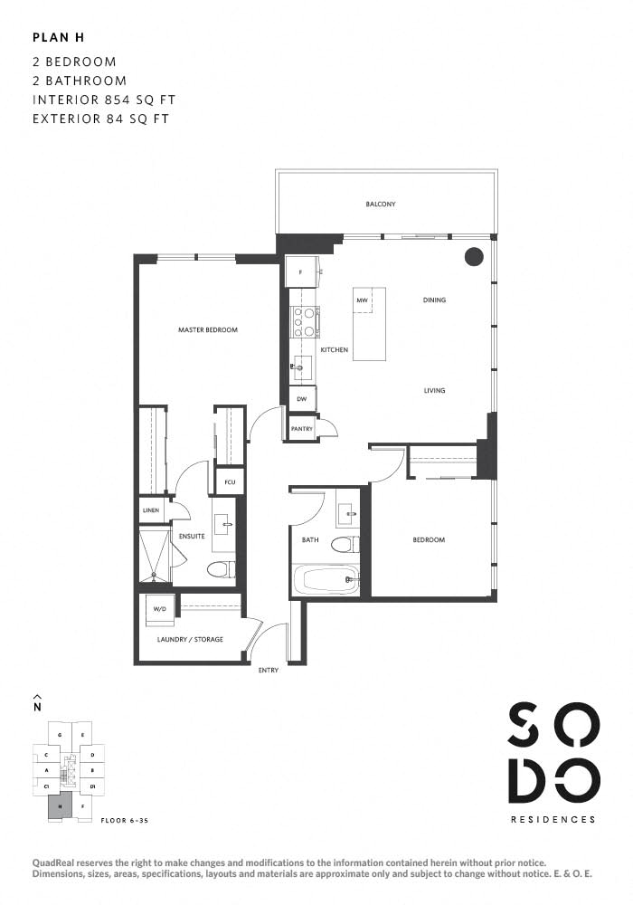 Floor plan for 2 beds, 2 baths, 854 sqft