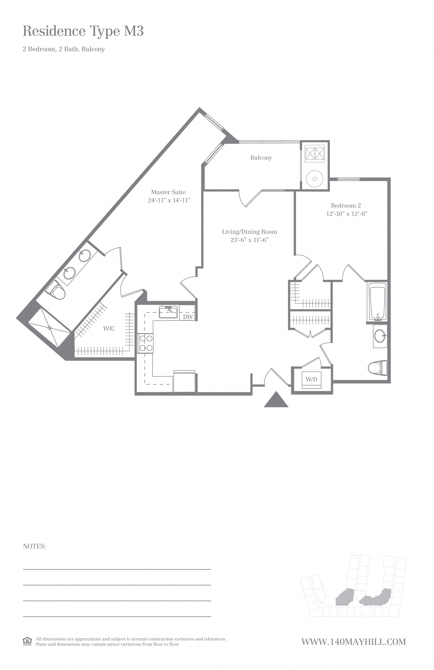Floor plan for 2 beds, 2 baths, 1165 sqft