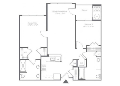 Floor plan for 2 beds, 2 baths, 1076 sqft