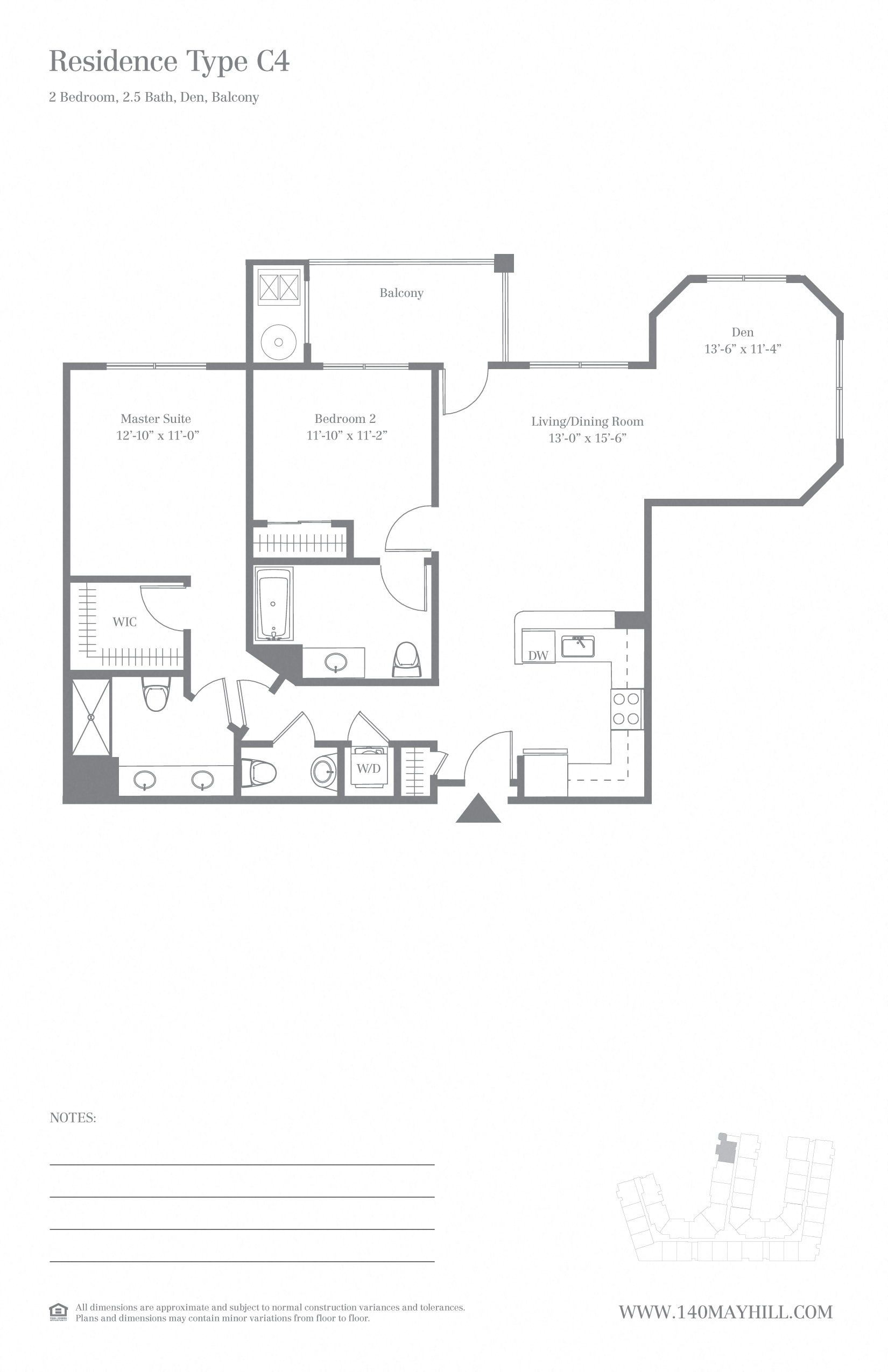 Floor plan for 2 beds, 2.5 baths, 1203 sqft