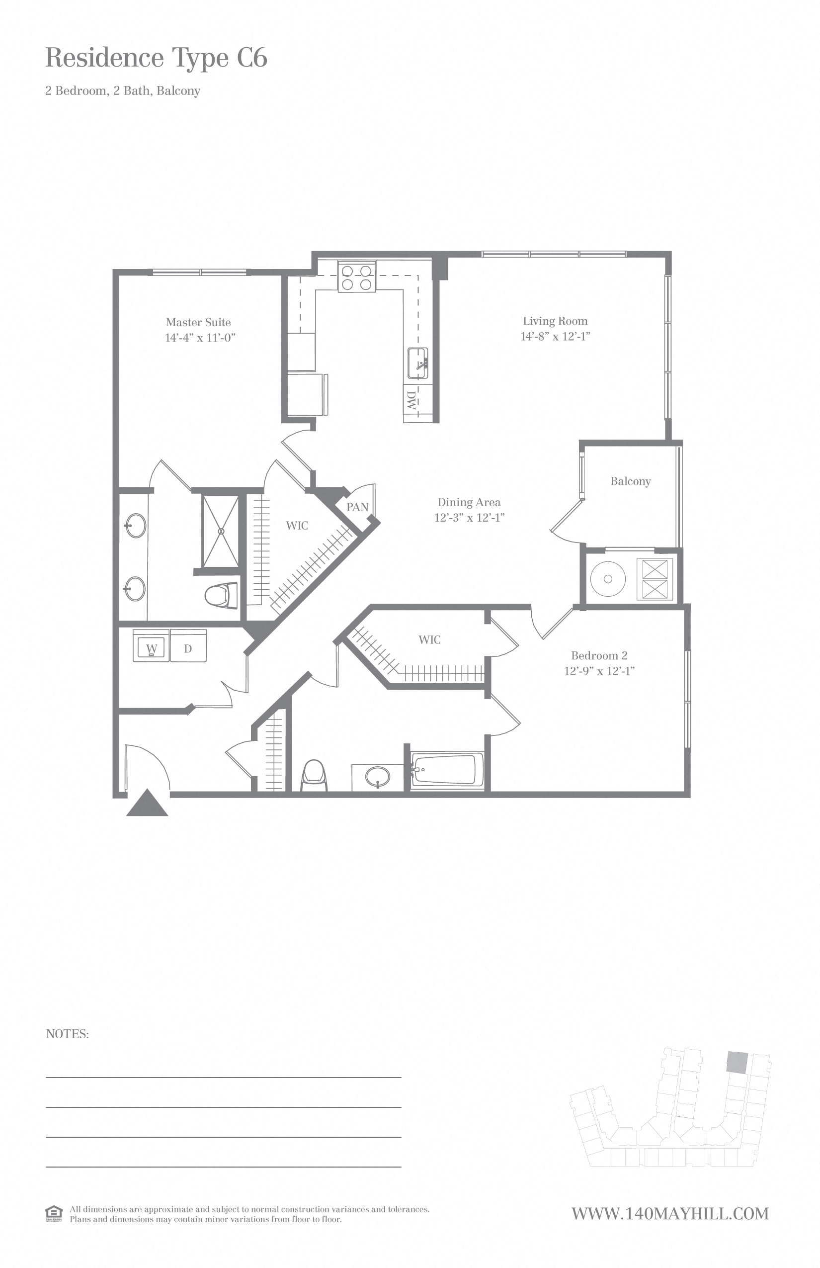 Floor plan for 2 beds, 2 baths, 1300 sqft