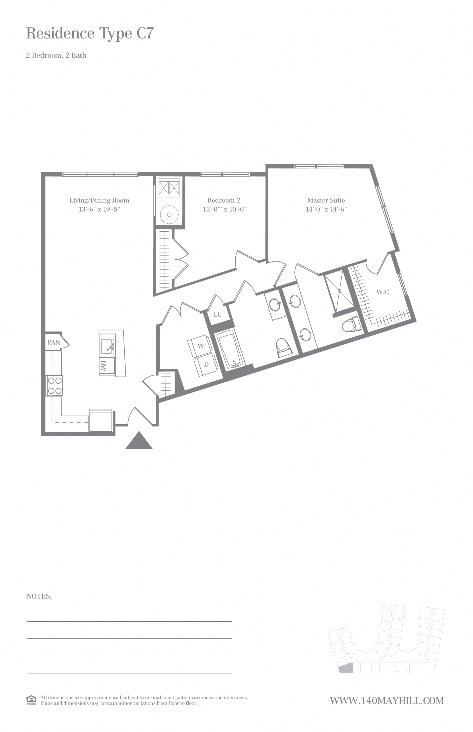 Floor plan for 2 beds, 2 baths, 1161 sqft