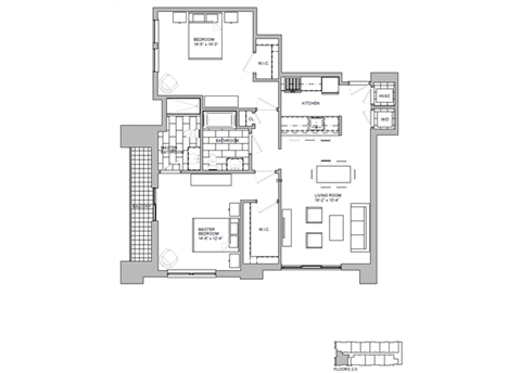 Floor plan for 2 beds, 2 baths, 1116 sqft