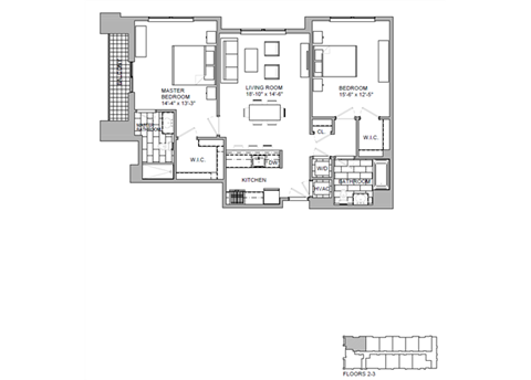 Floor plan for 2 beds, 2 baths, 1219 sqft