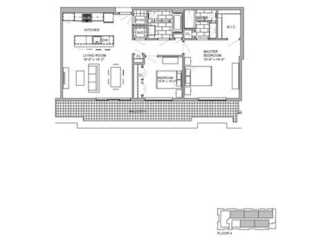 Floor plan for 2 beds, 2 baths, 1091 sqft