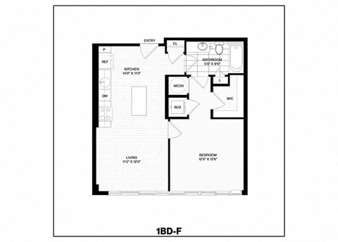 Floor plan for 1 bed, 1 bath, 660 sqft