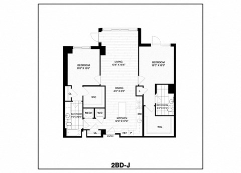 Floor plan for 2 beds, 2 baths, 1182 sqft