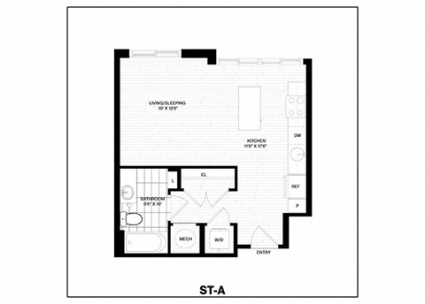 Floor plan for studio, 1 bath, 461 sqft