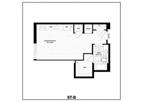 Floor plan for studio, 1 bath, 436 sqft