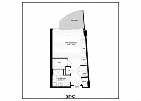 Floor plan for studio, 1 bath, 471 sqft