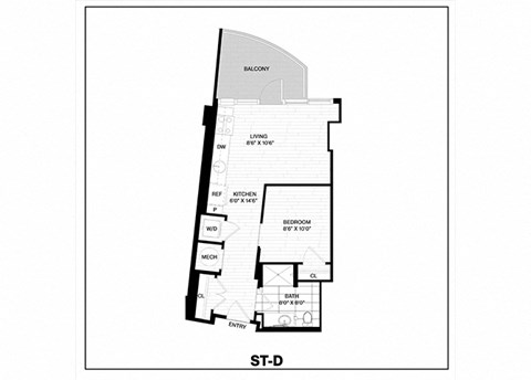 Floor plan for studio, 1 bath, 486 sqft