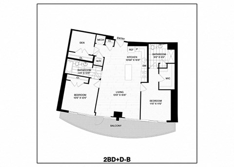 Floor plan for 2 beds, 2 baths, 1215 sqft