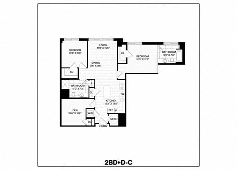 Floor plan for 2 beds, 2 baths, 1152 sqft