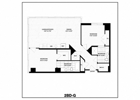 Floor plan for 2 beds, 2 baths, 1048 sqft