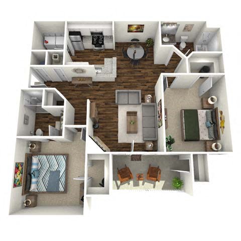 Floor plan for 2 beds, 2 baths, 1056 sqft