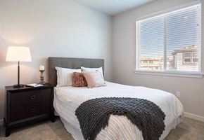 American Canyon apartment for rent - Three-Bedroom Apartments in American Canyon, CA- The Village at Vintage Ranch- Wall-to-Wall Carpeting with Large Window and Black Nightstand