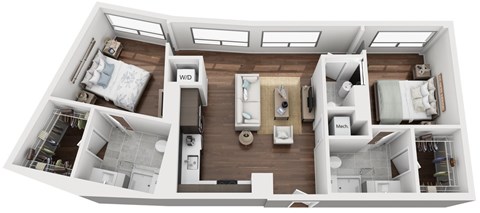 Floor plan for 2 beds, 2.5 baths, 1010 sqft