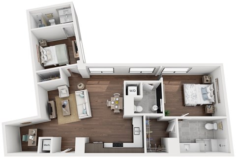 Floor plan for 2 beds, 2.5 baths, 1158 sqft
